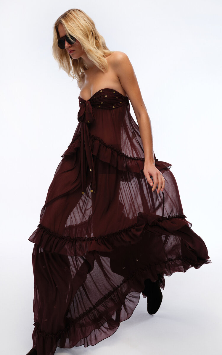 Josiane Embellished Ruffled Chiffon Maxi Dress brown - 2
