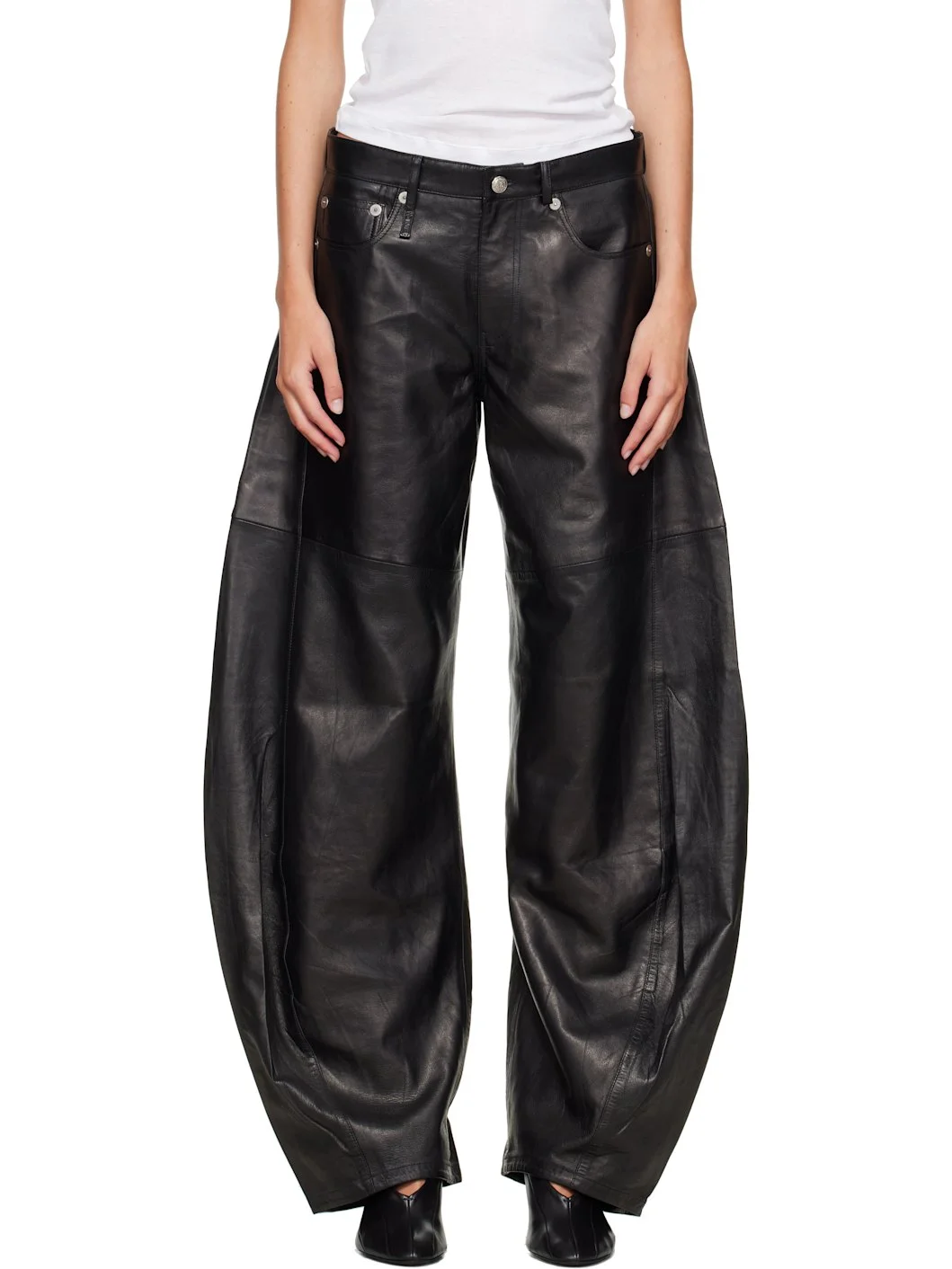 Black Janine Barrel Leather Pants - 1