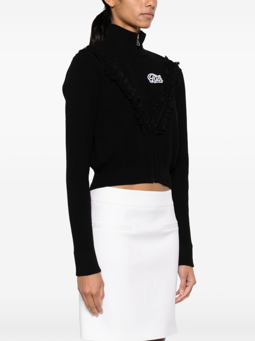 lace-trim cropped cardigan - 3