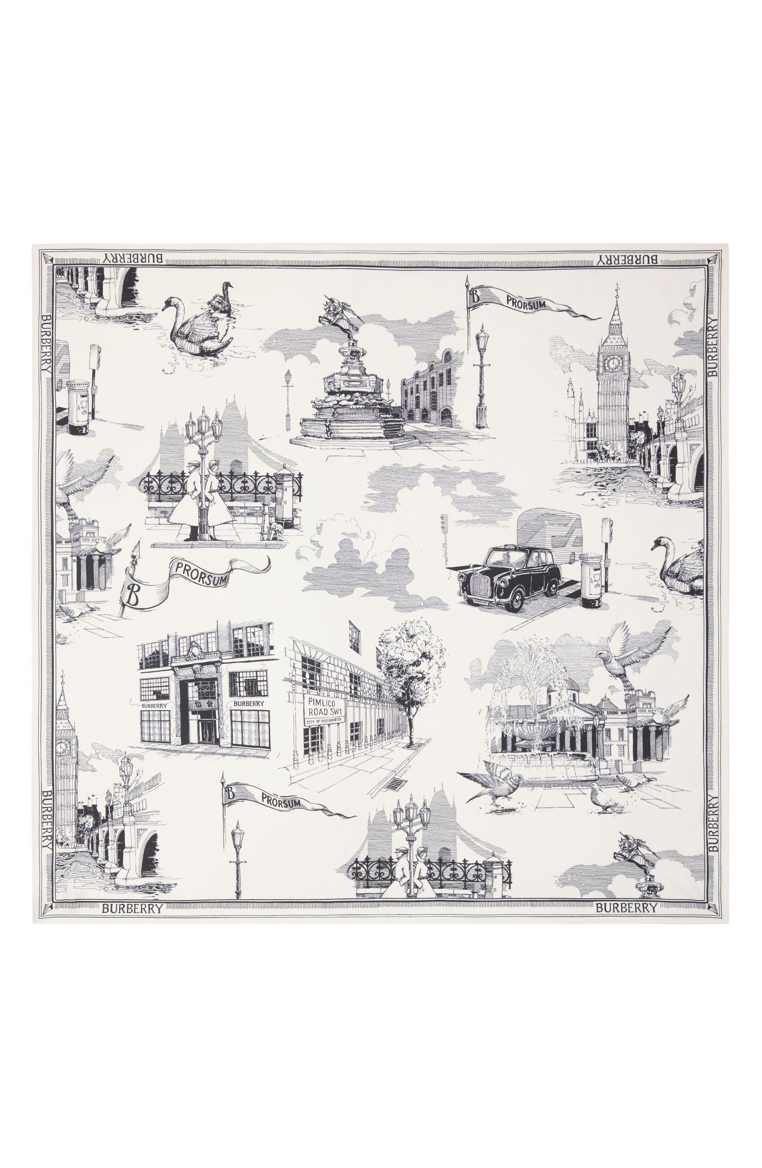 burberry London Calling Silk Twill Square Scarf in Monochrome at Nordstrom - 1
