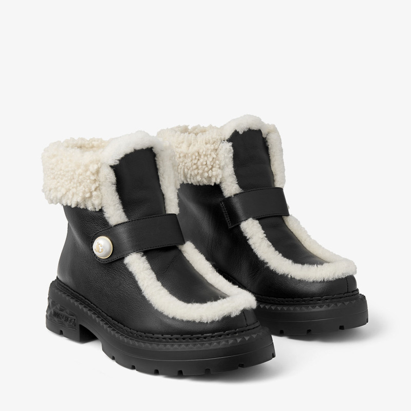Shea Ankle Boot Flat Black Leather Shearling Ankle Boots 2