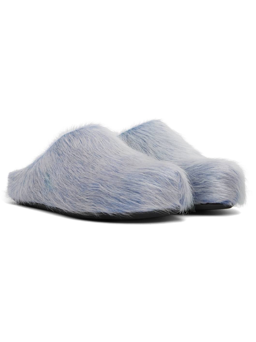 Blue & White Long Hair Calfskin Fussbett Sabot Loafers - 4