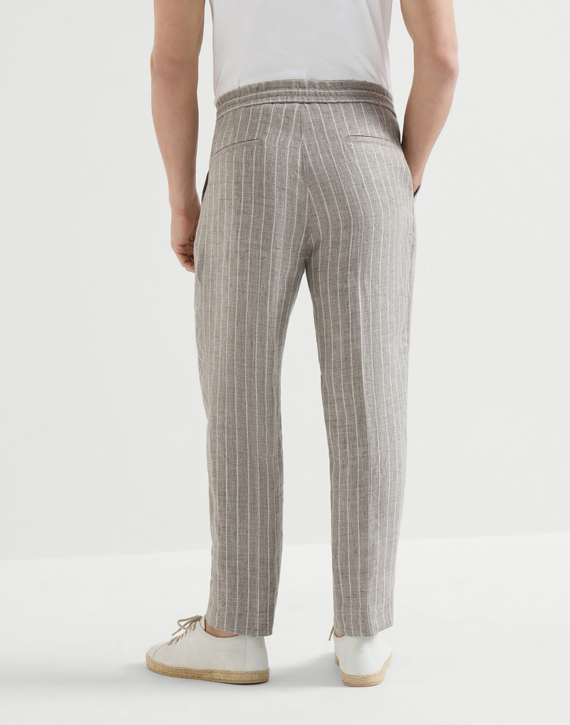 Chalk stripe linen twill trousers with drawstring and double pleats 3