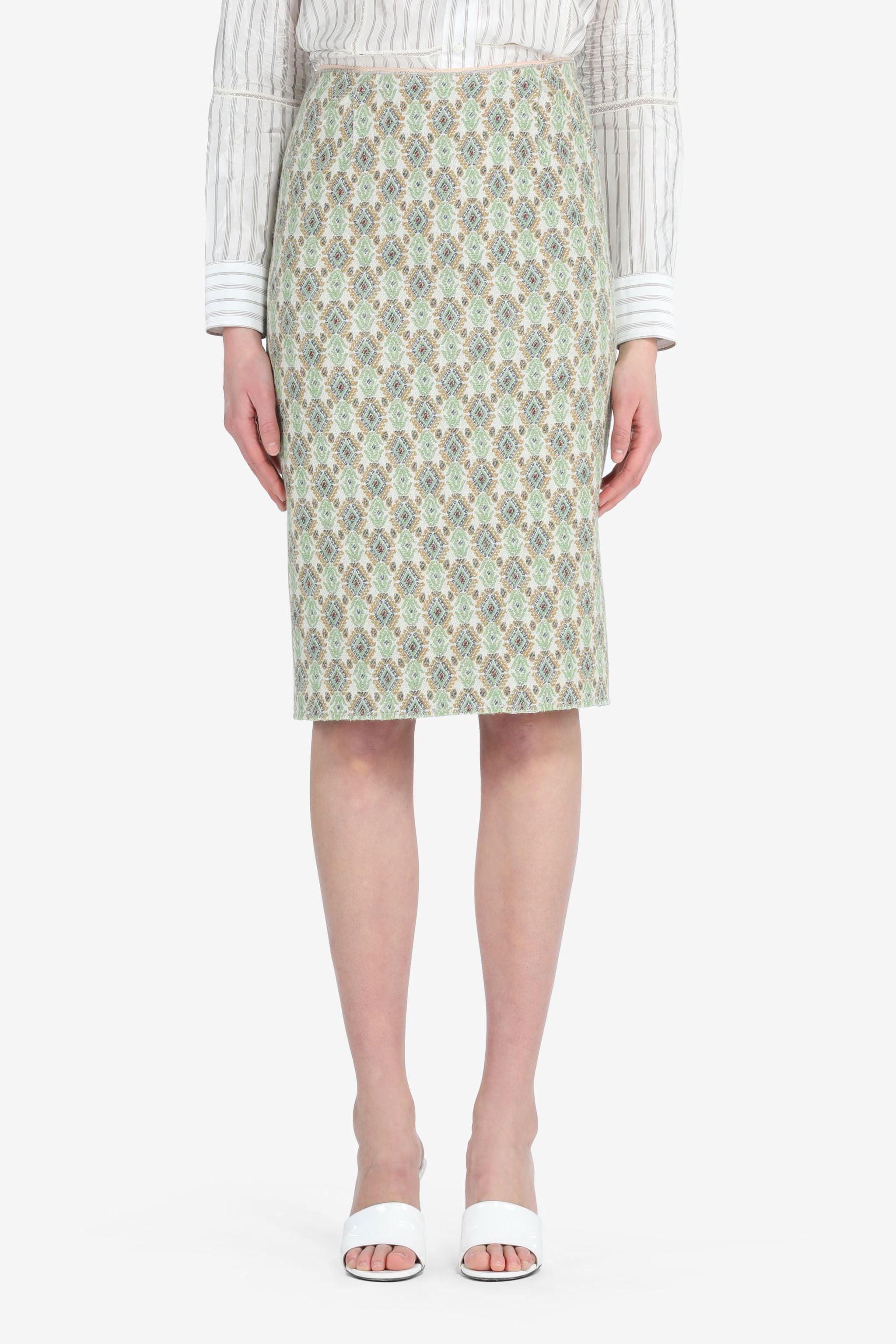 GEOMETRIC-JACQUARD TAILORED PENCIL SKIRT - 1