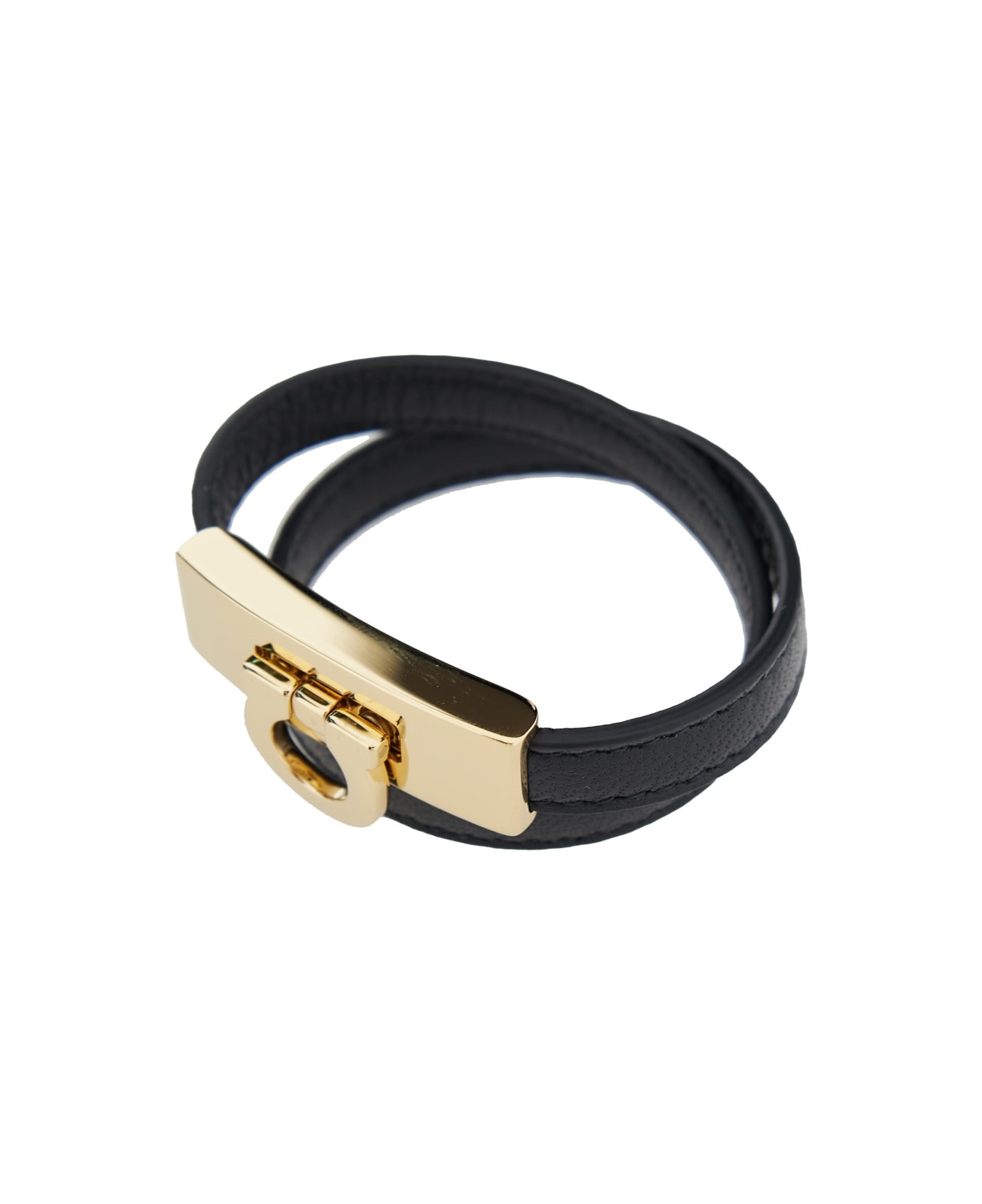 'gancini' Black Double Twist Bracelet In Leather Woman - 2