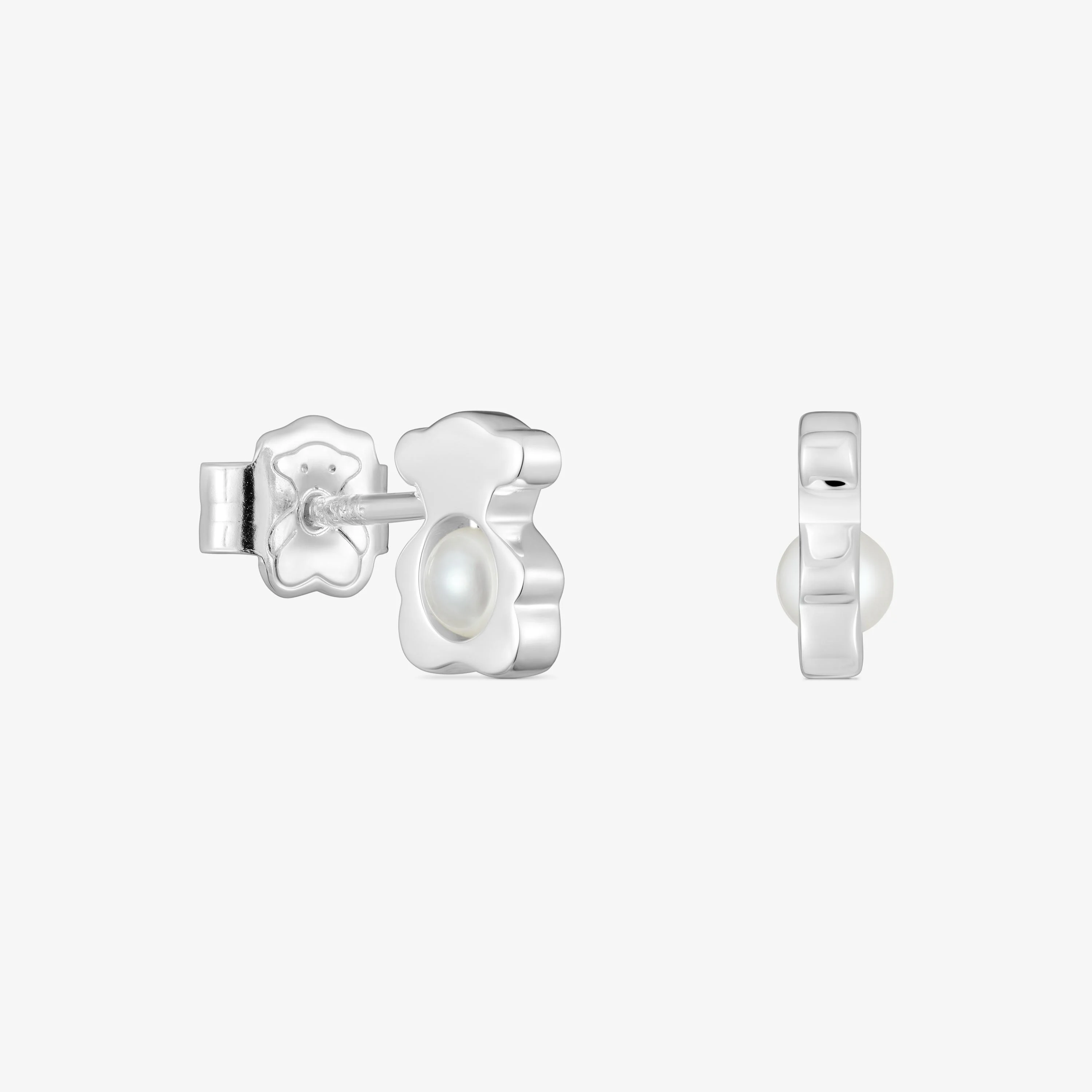 Small 8 mm silver bear Earrings with cultured pearls I-Bear - 1