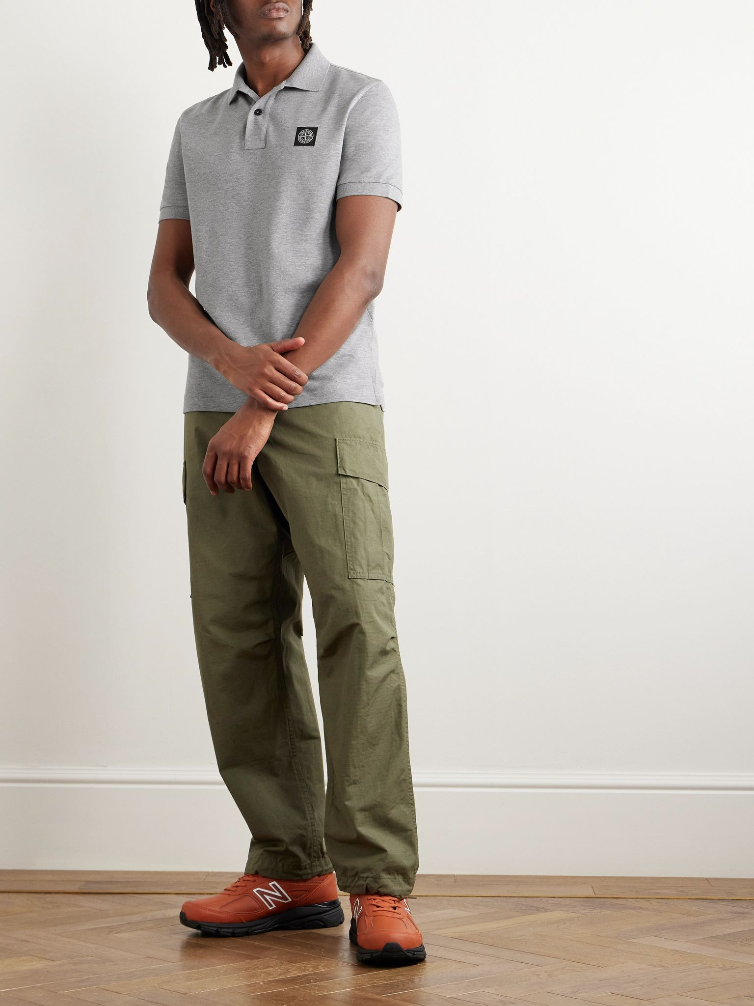 Logo-Appliquéd Cotton-Blend Piqué Polo Shirt Gray - 2