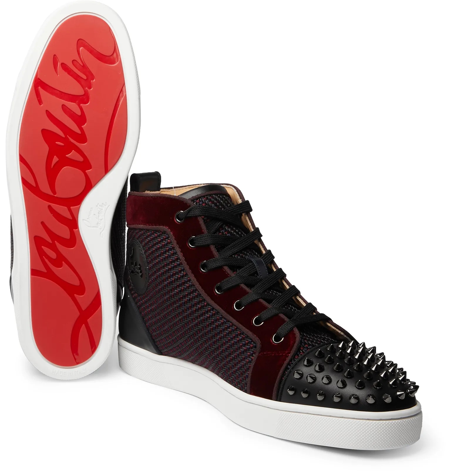 Lou Spikes Orlato Velvet, Raffia and Leather High-Top Sneakers - 3