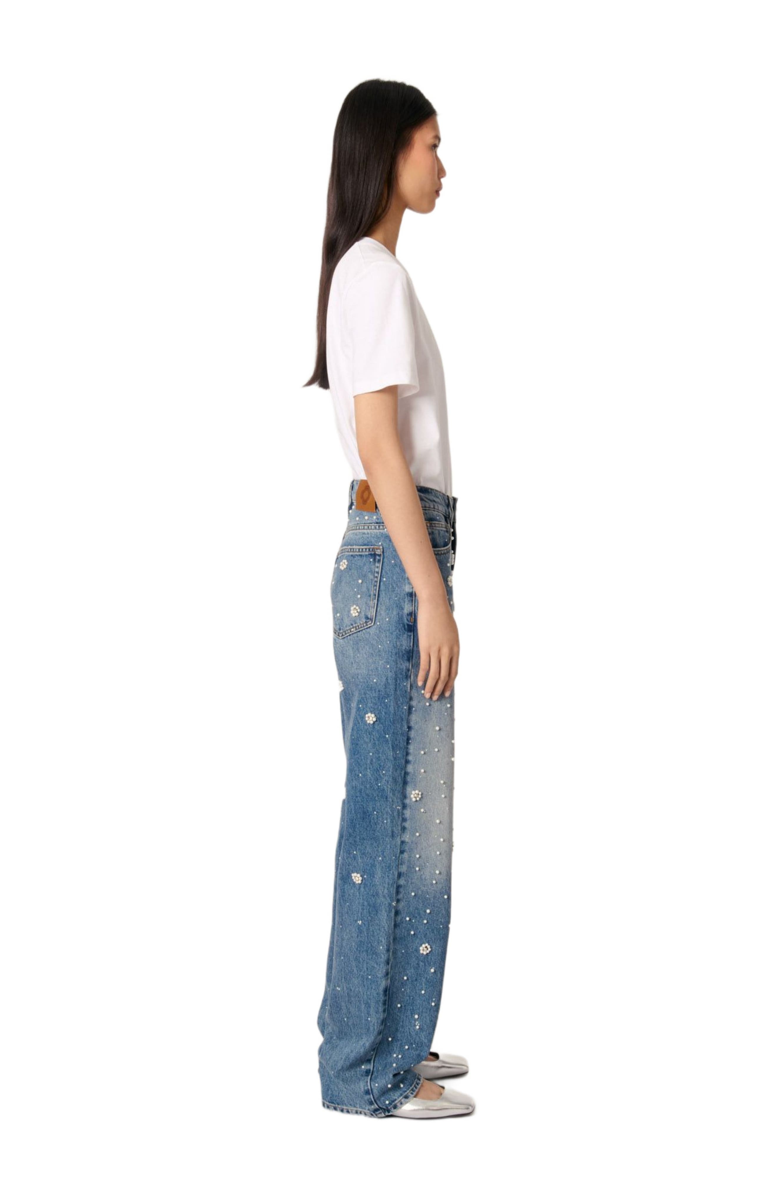 maje Wide-leg embroidered jeans in Blue at Nordstrom - 3
