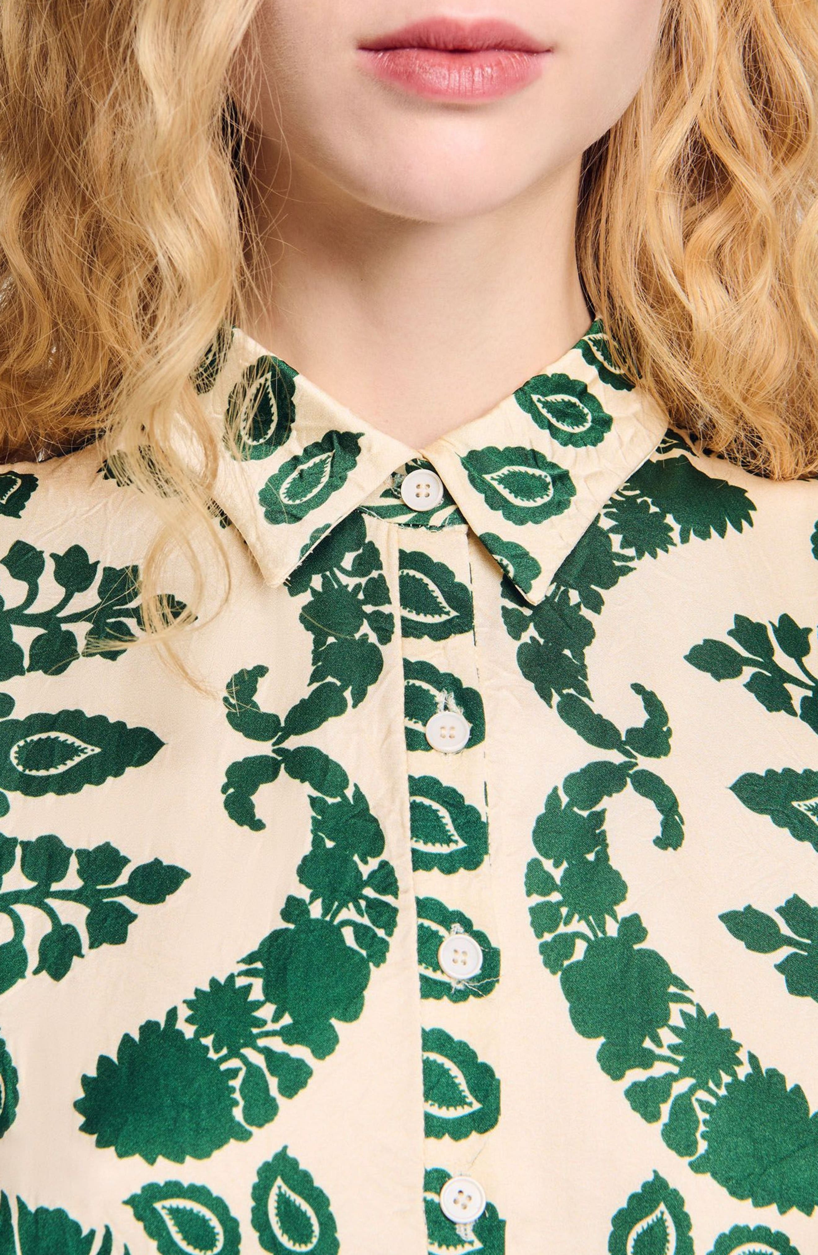 SANDRO Floral print maxi dress in Ecru /Green at Nordstrom - 4