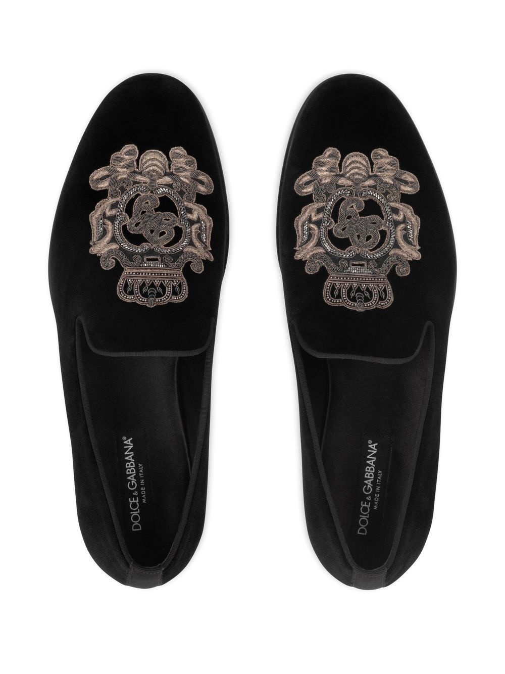 velvet-finish embroidered slippers - 4