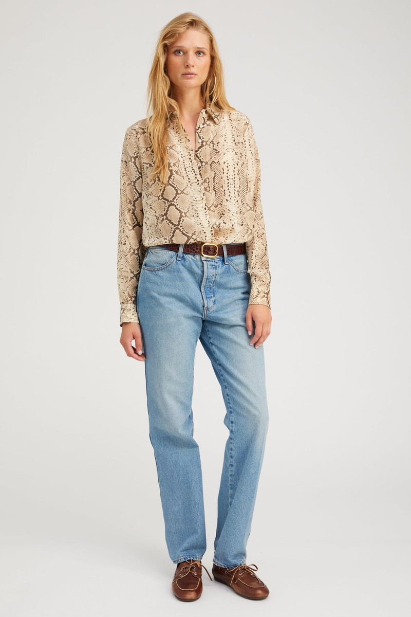 SPRWMN BEIGE SNAKESKIN SILK FITTED BUTTON DOWN outlook