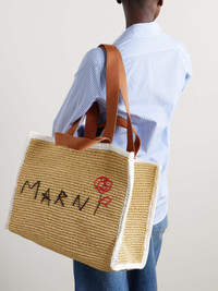 Marni Sillo medium webbing-trimmed embroidered raffia tote