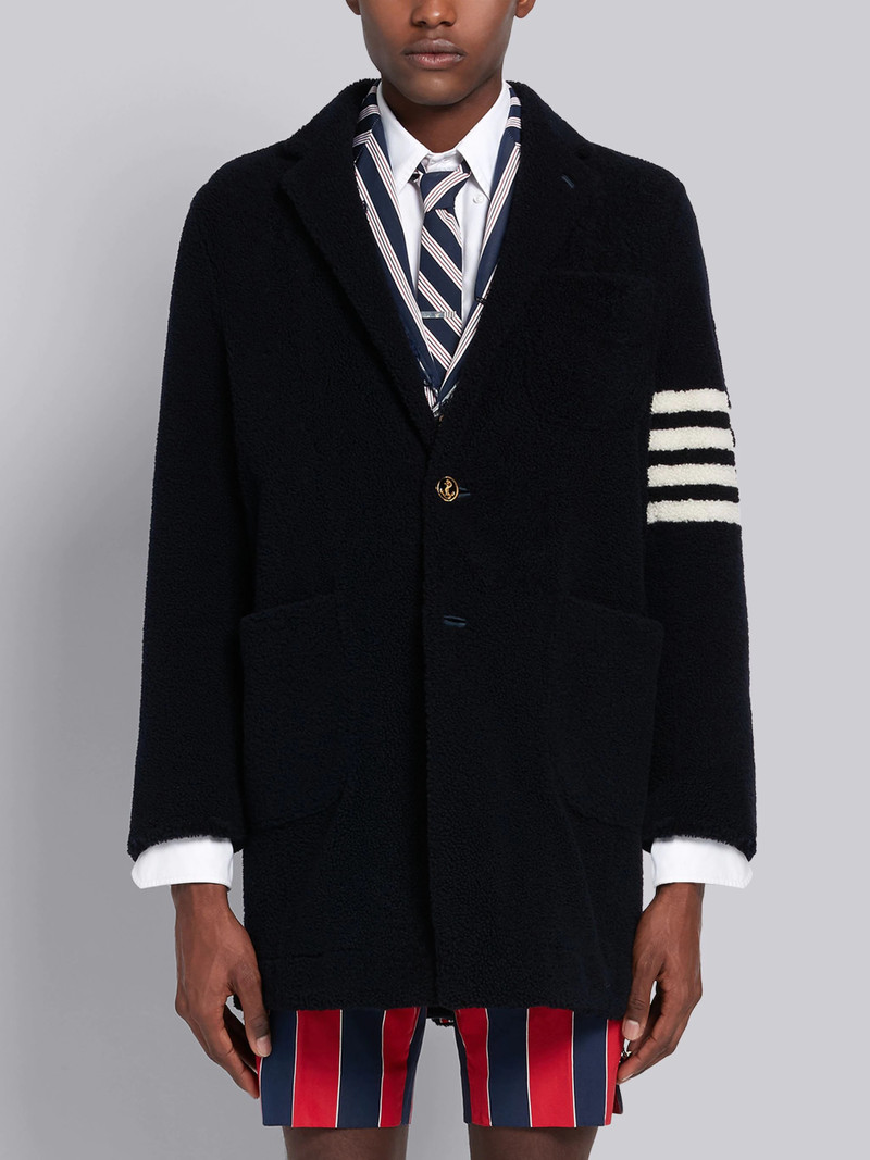 Navy Lightweight Shearling Unconstructed Sack 4-Bar Overcoat 1