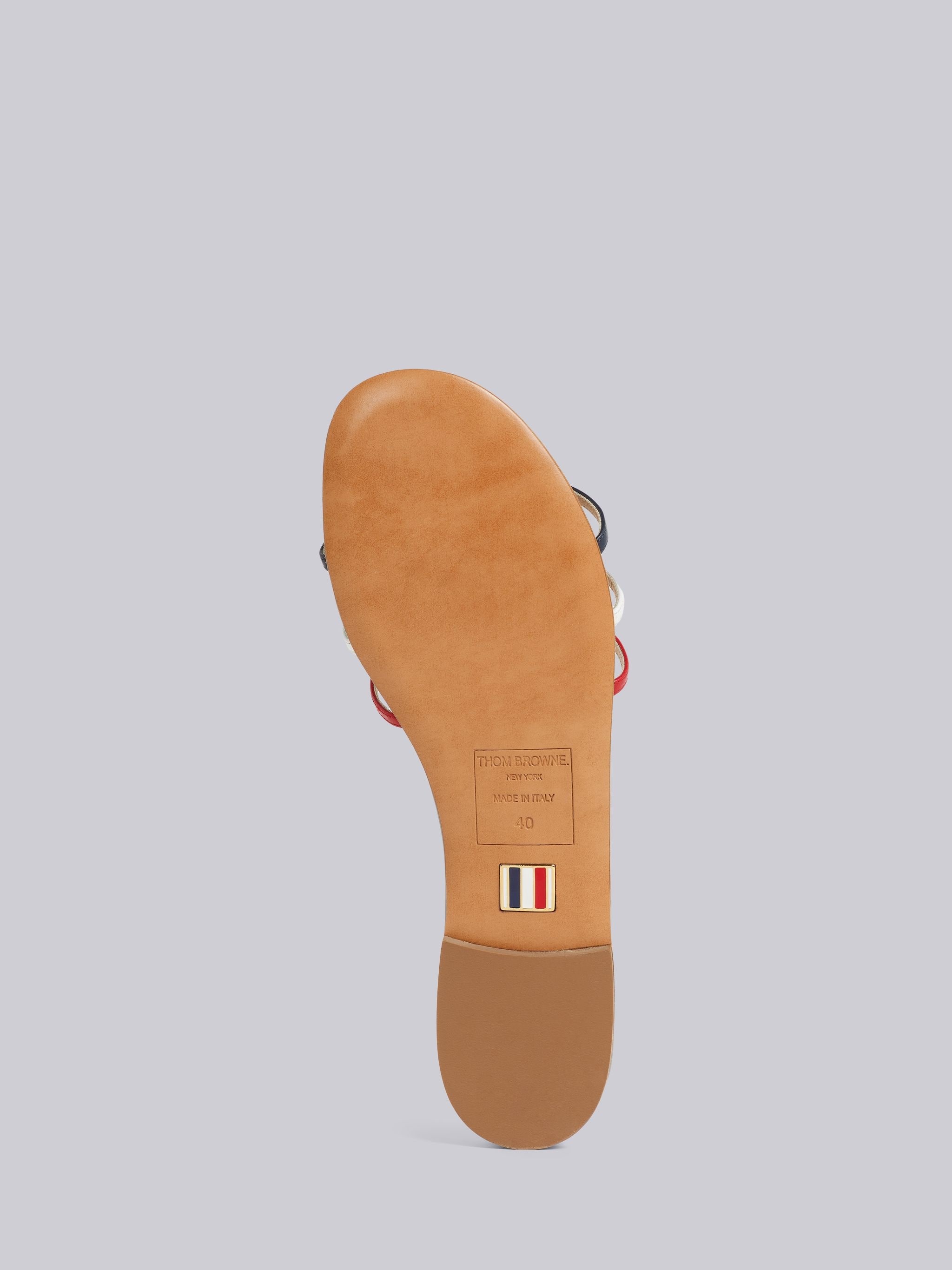 Multicolor Vitello Calf Leather 3-Bow Slide Sandal - 5
