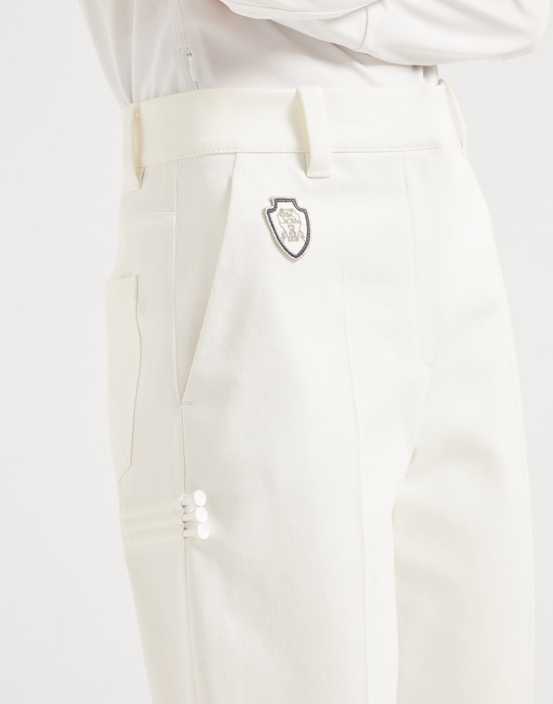 Stretch cotton cover high-waist cigarette trousers with logo 3