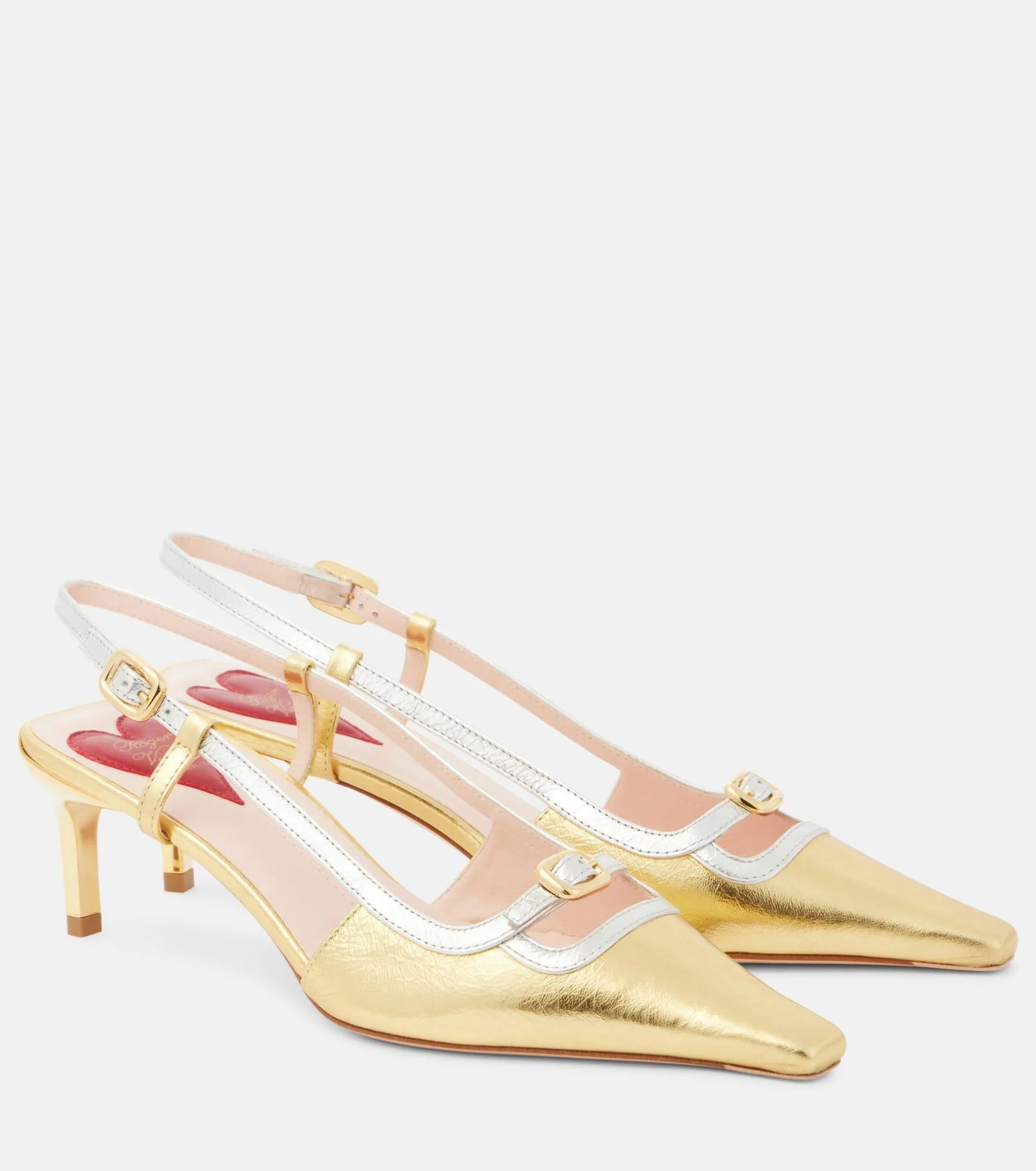 Viv' Canard metallic leather slingback pumps - 1