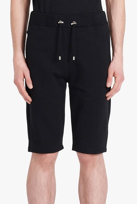 Black eco-designed cotton shorts with white and gold Balmain Paris logo print - 5