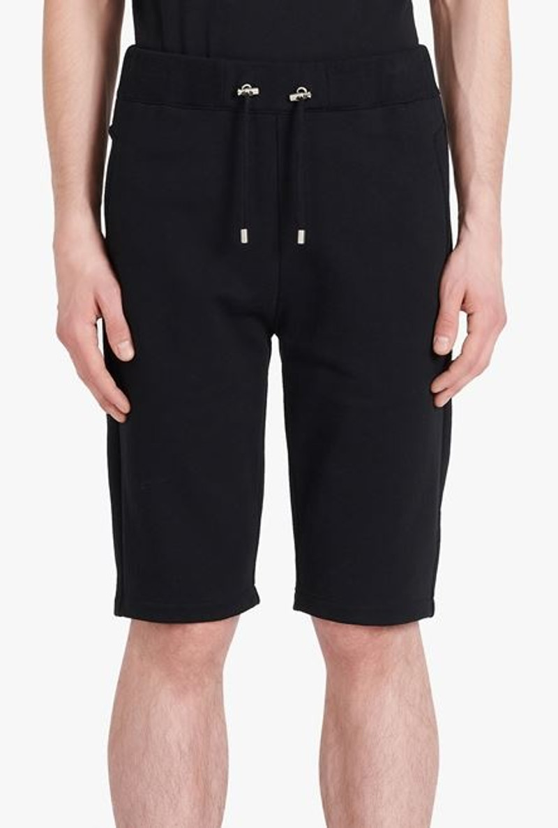 Black eco-designed cotton shorts with white and gold Balmain Paris logo print 5