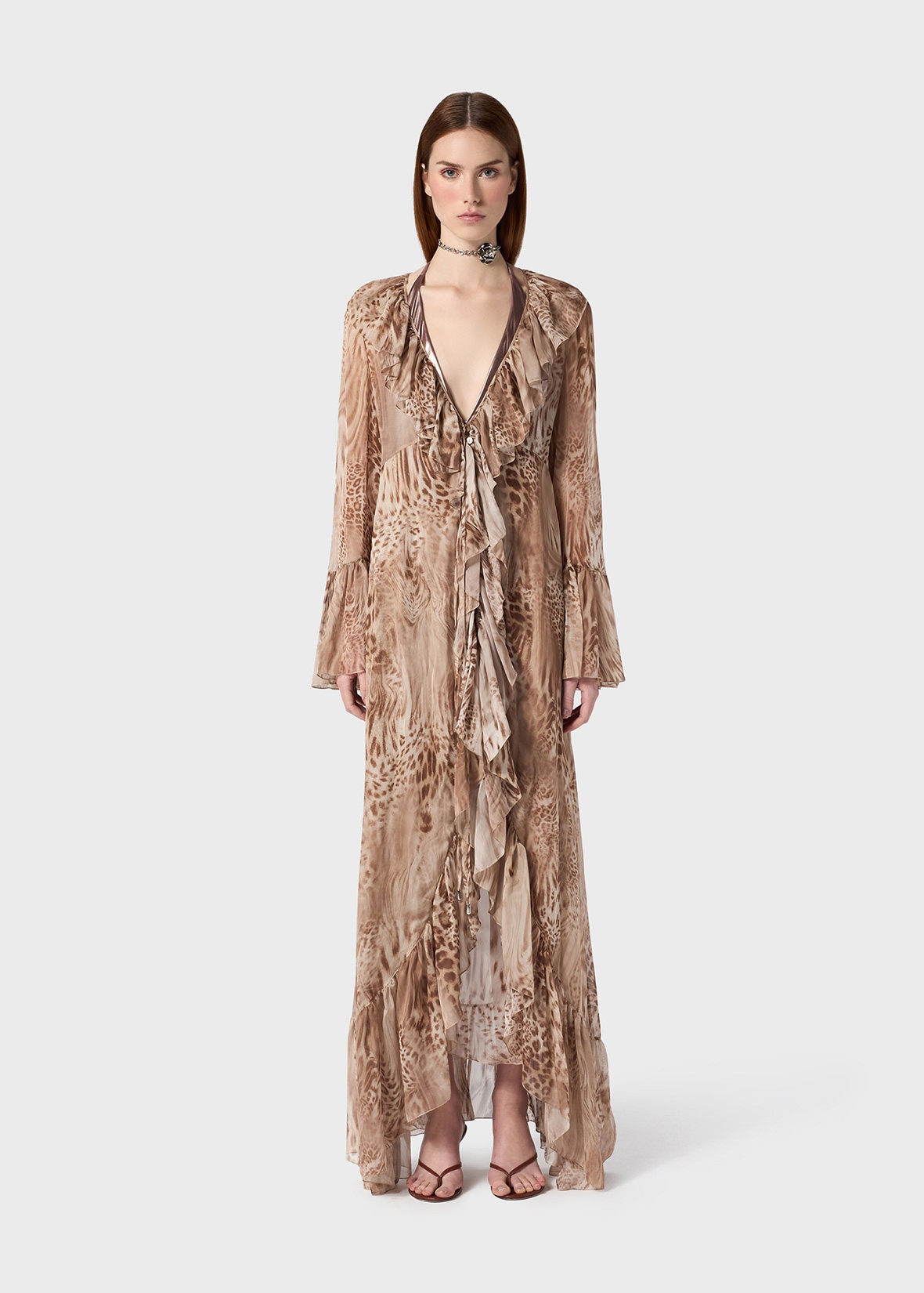 PRINTED CHIFFON LONG DRESS - 3