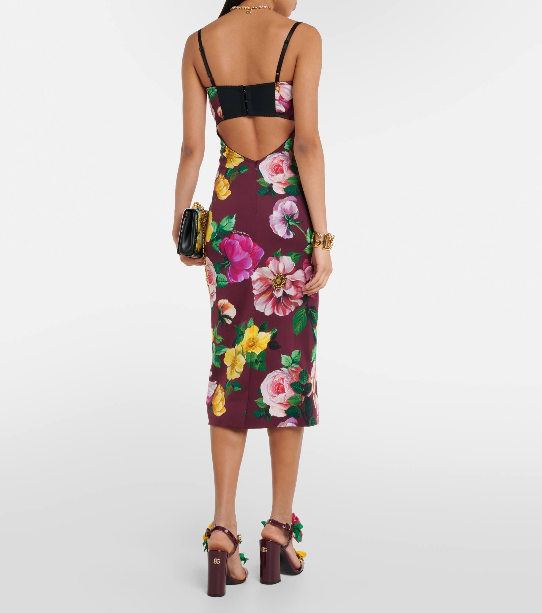 Floral silk-blend bustier midi dress - 3