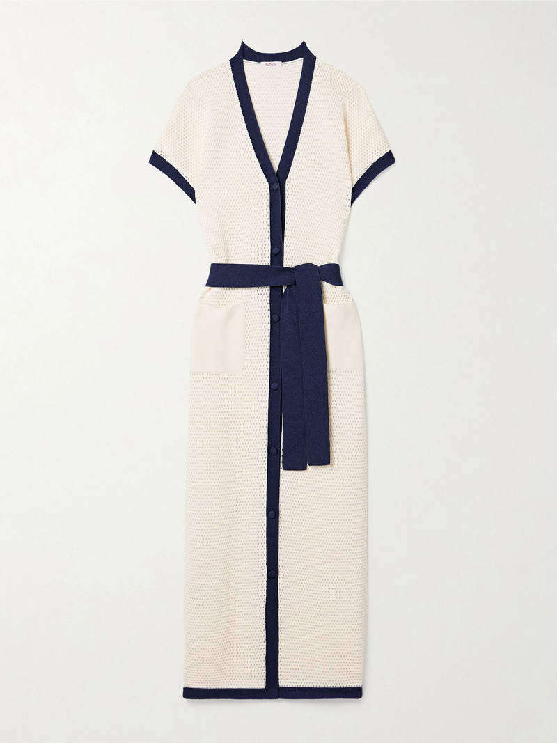 Bayadere Chavire belted two-tone open-knit cotton-blend maxi dress Ecru 1