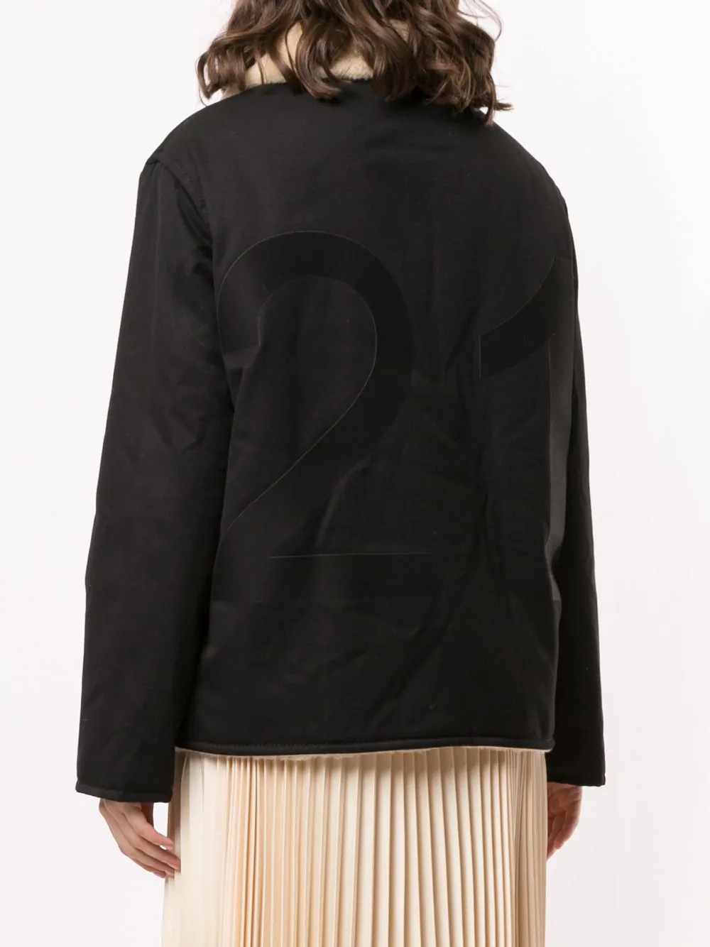 logo patch faux shearling jacket - 4