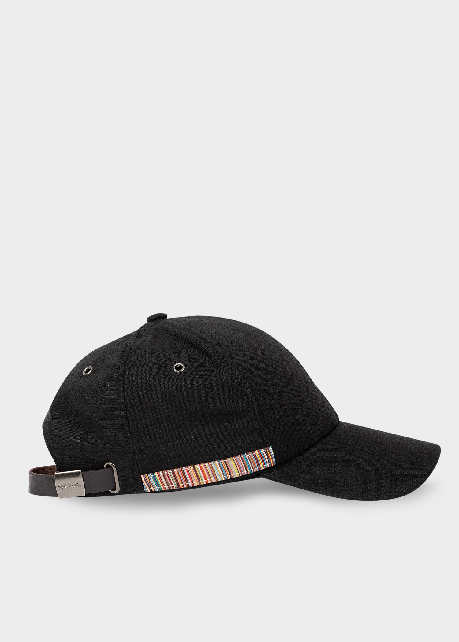 Black Linen Signature Stripe Trim Cap - 1