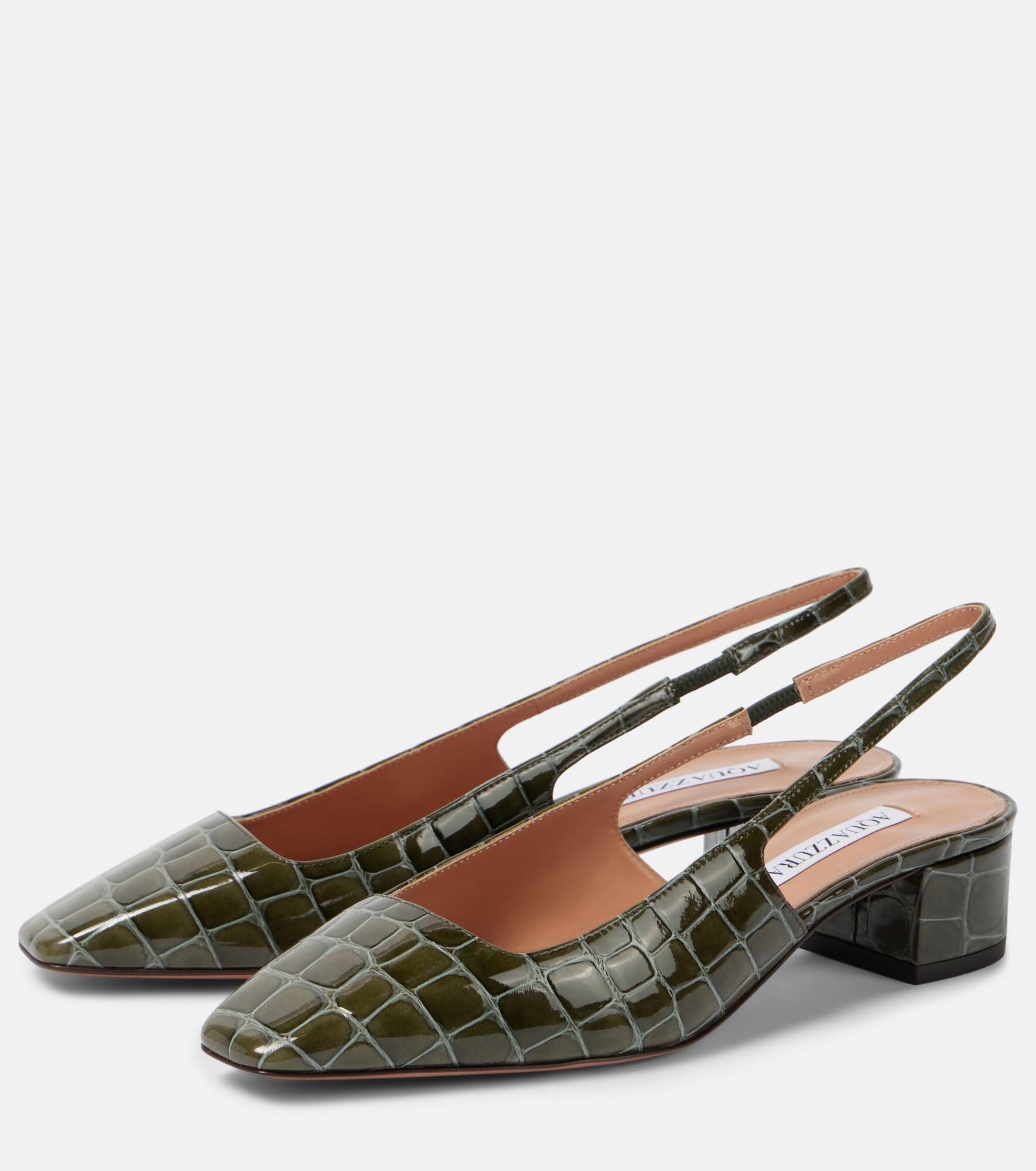 Ginza 35 croc-effect leather slingback pumps - 4