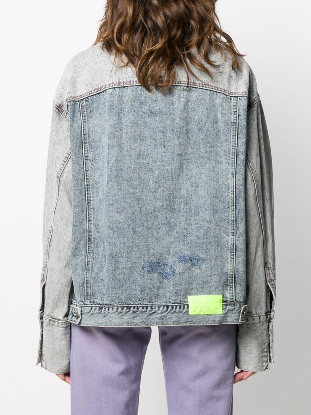 two-tone distressed denim jacket  - 4