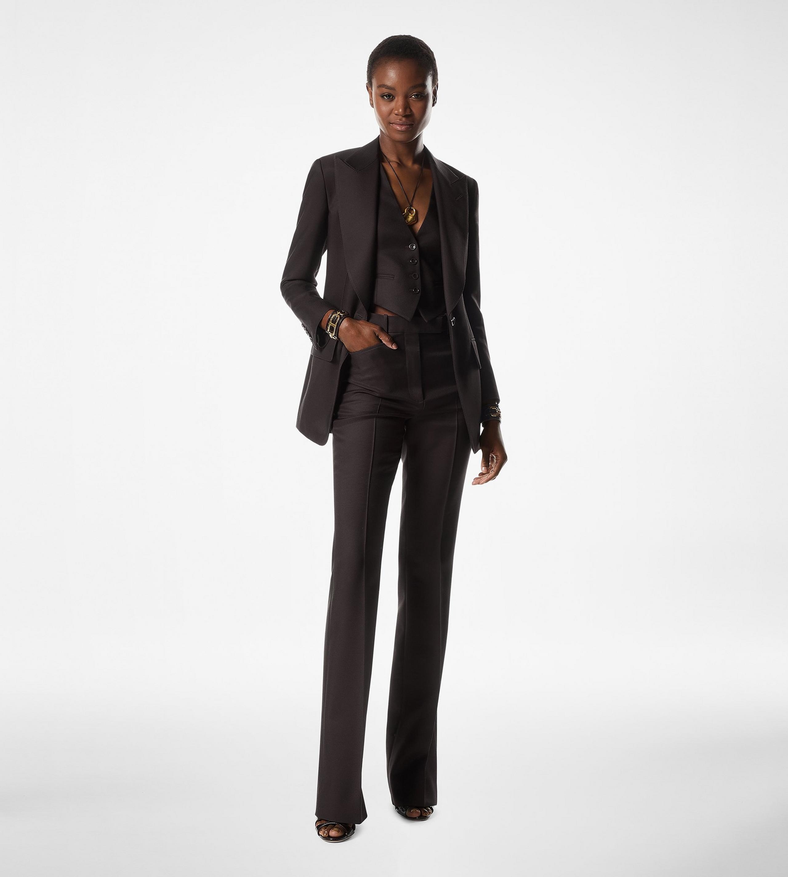 WOOL SILK TWILL TAILORED WIDE LEG PANTS - 2