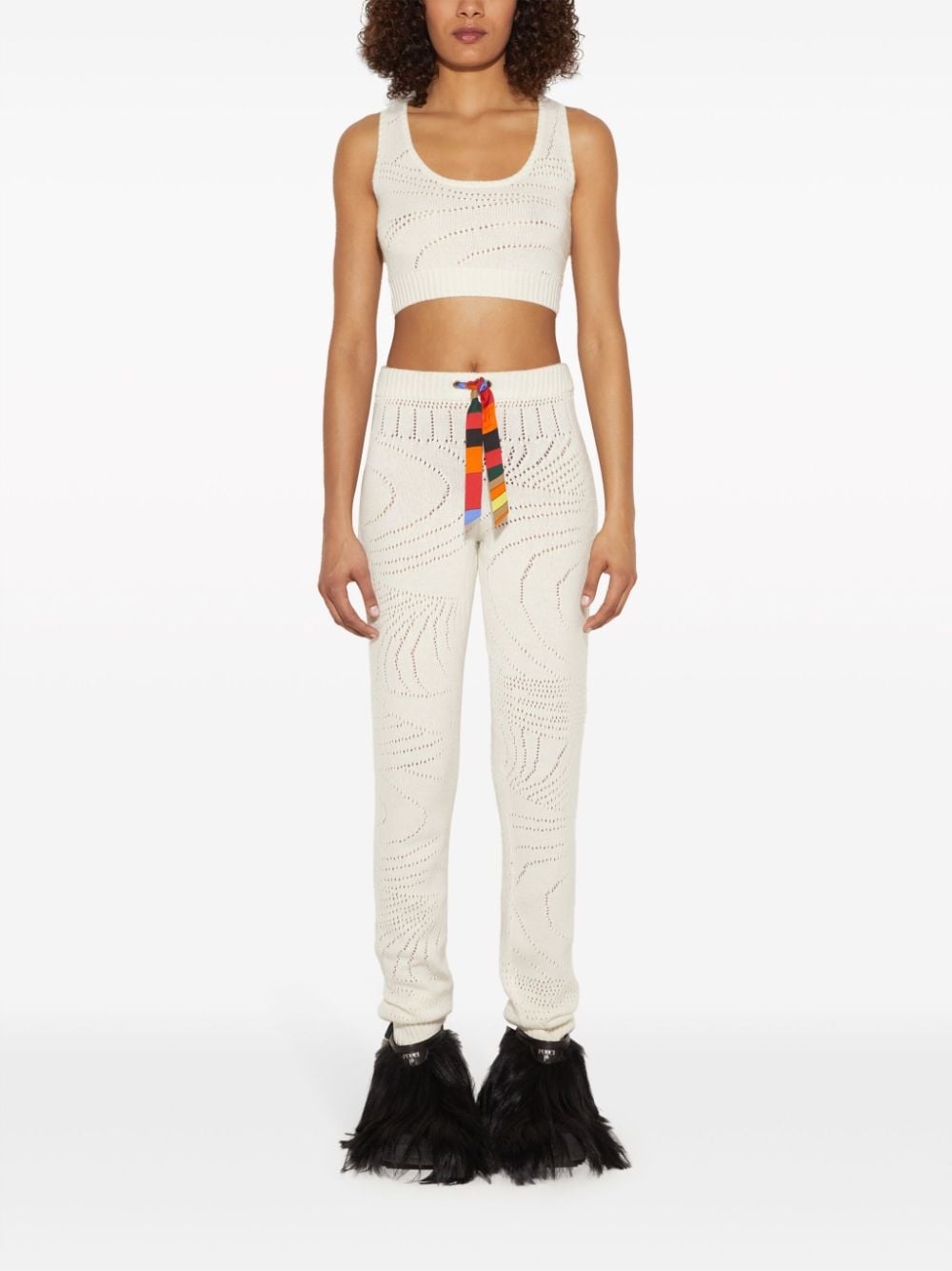 pointelle-knit cashmere track pants - 2