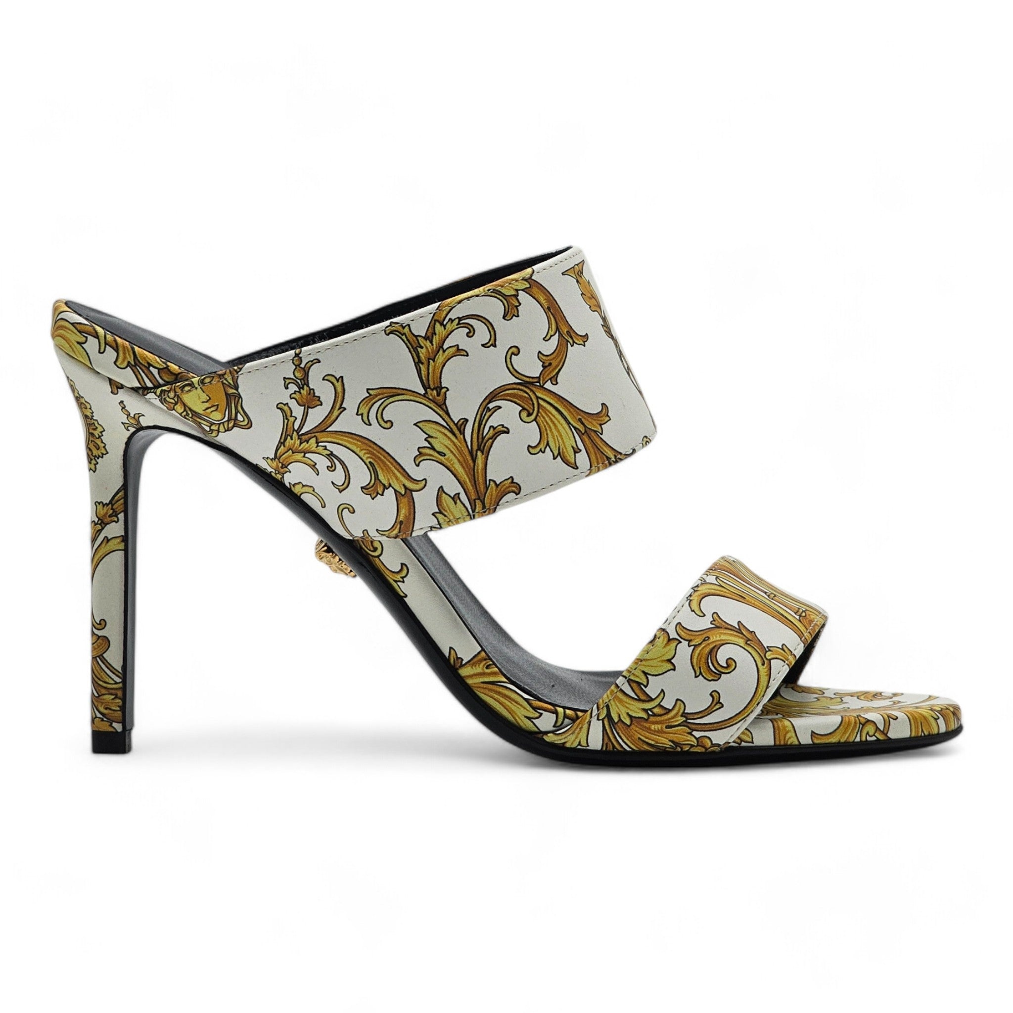 Versace Baroque-Print Virtus V Stiletto Sandals  - Leather - White - 37 - 2