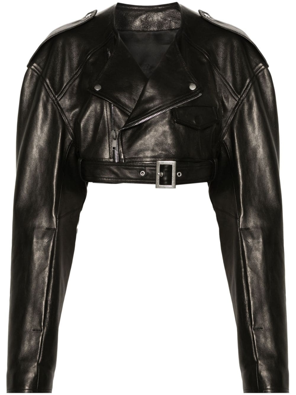 cropped leather biker jacket - 1