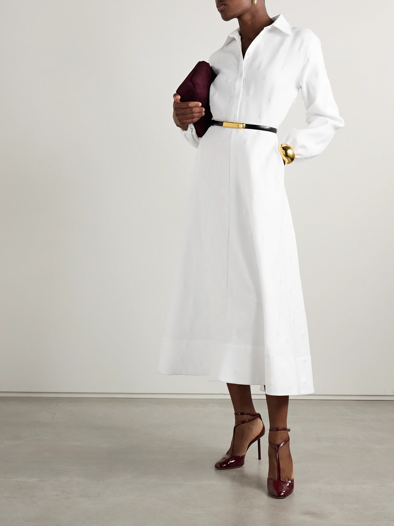 BRANDON MAXWELL The Maggie Polka-dot Jacquard Midi Shirt Dress outlook