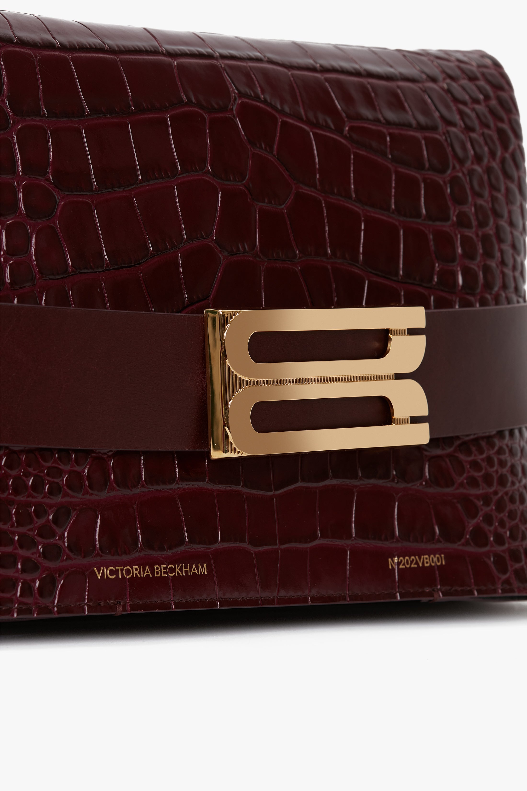 Exclusive B Pouch Bag In Croc Embossed Burgundy Leather - 5