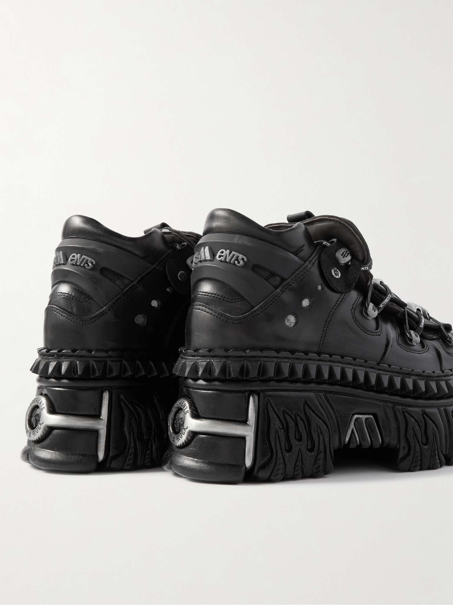 + New Rock Embellished Leather Platform Sneakers - 5