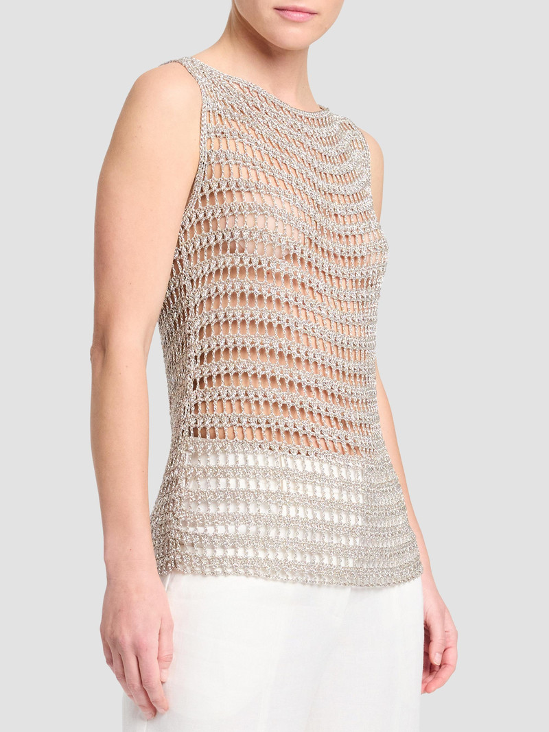 Women's Cleo Metallic Crochet Tank - Sandshell 4