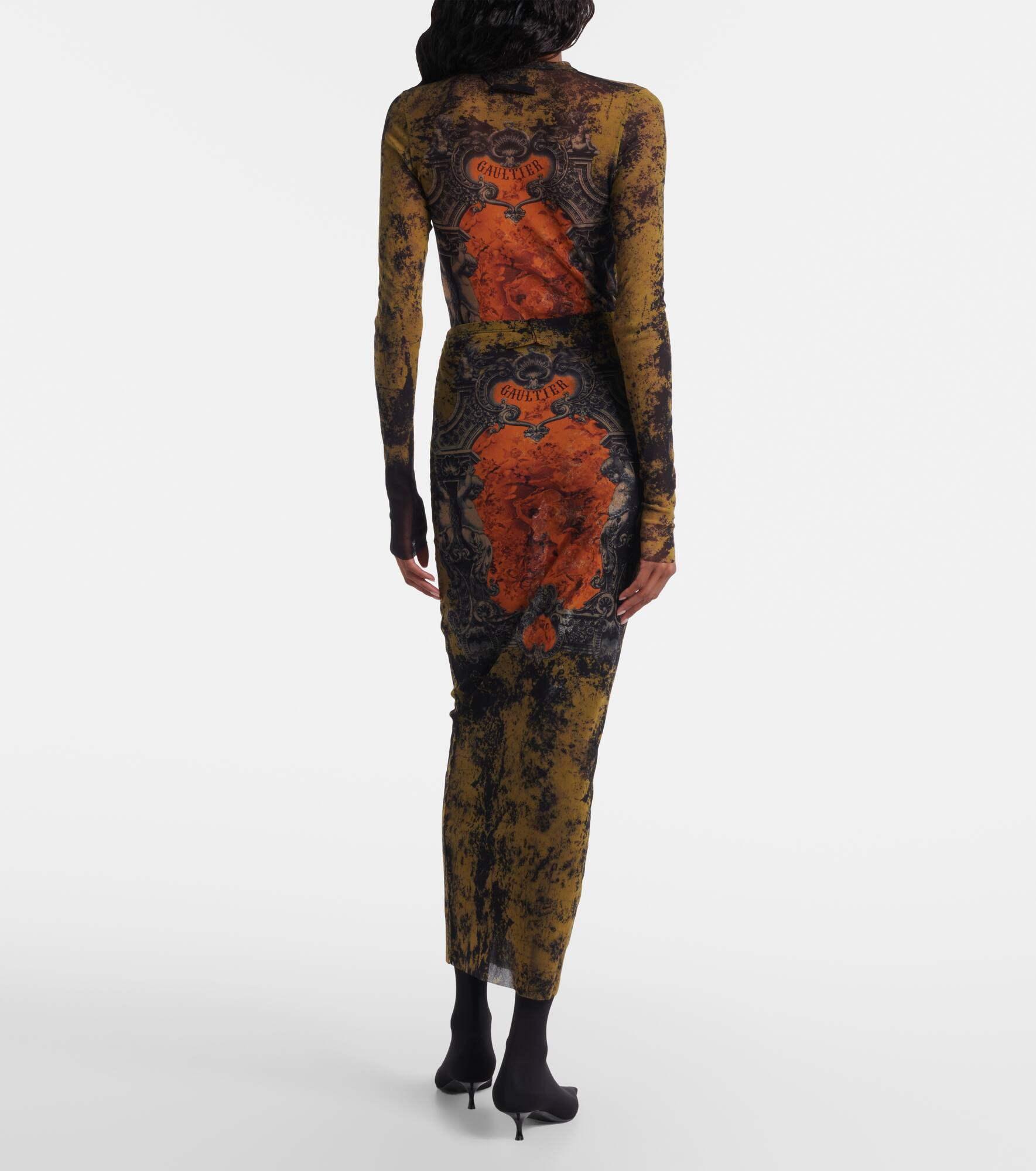 Médaillon printed mesh midi skirt - 3