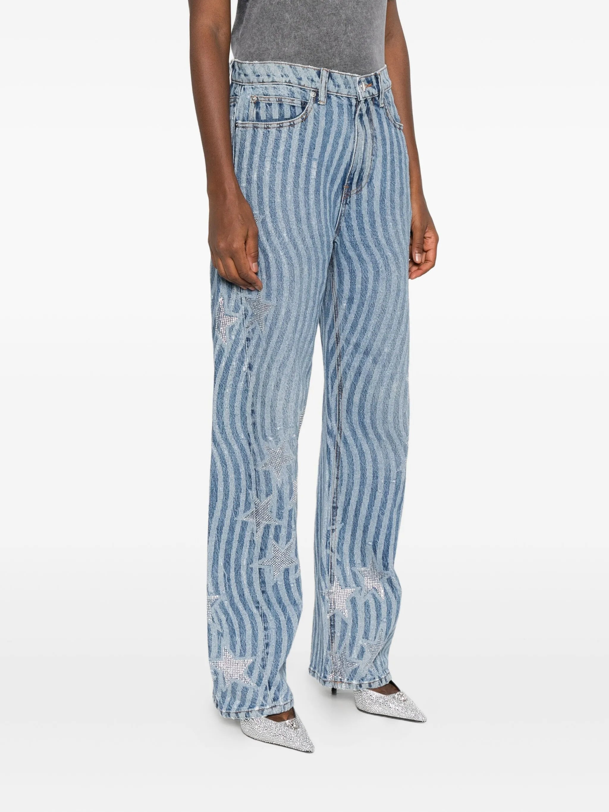 wave-print star-embellished jeans - 3
