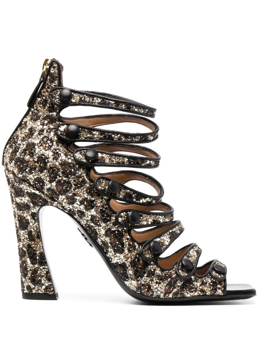 DSQUARED2 GLITTER-EMBELLISHED LEOPARD-PRINT SANDALS - 1