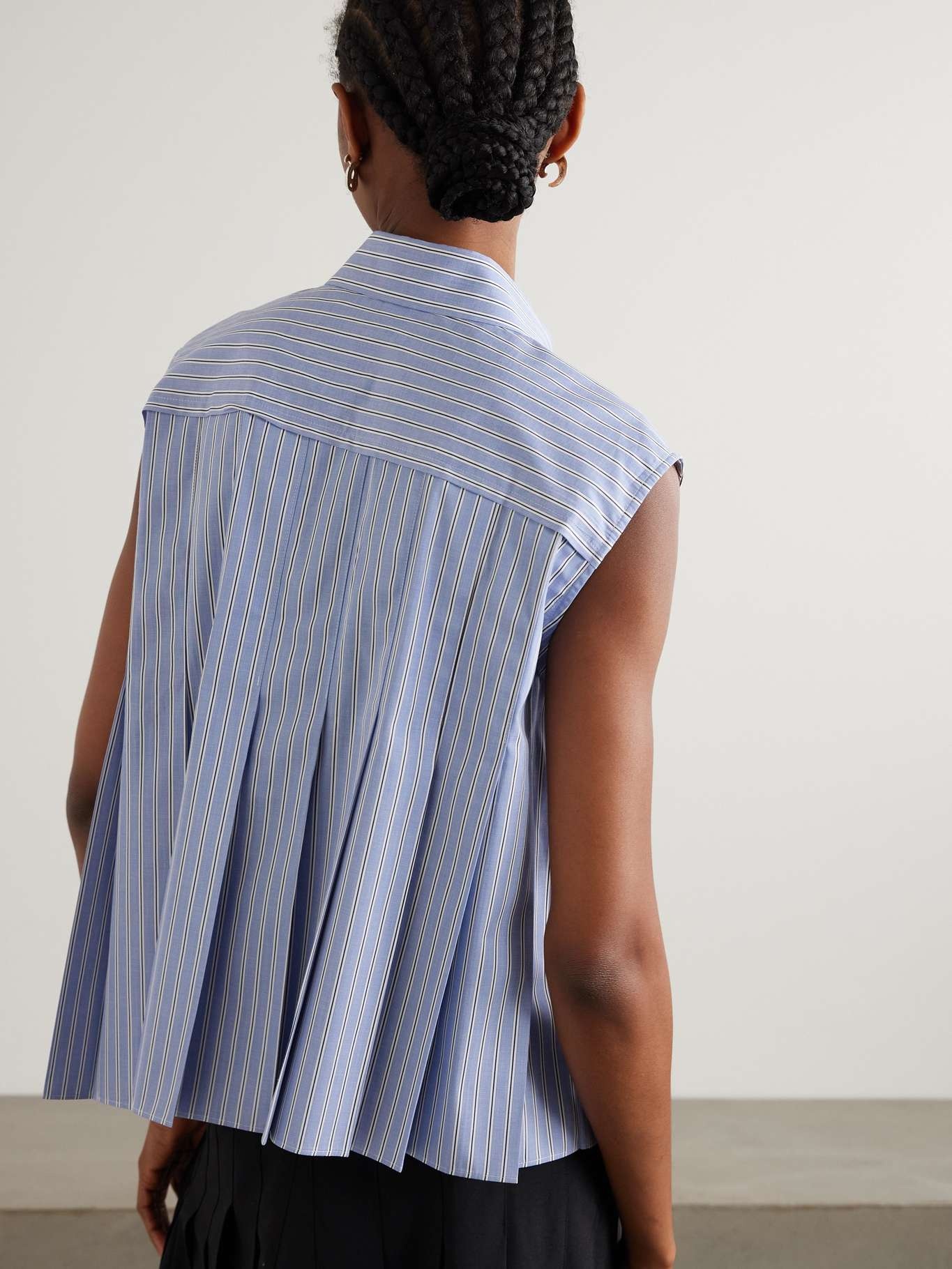 Pleated striped cotton-poplin shirt - 3