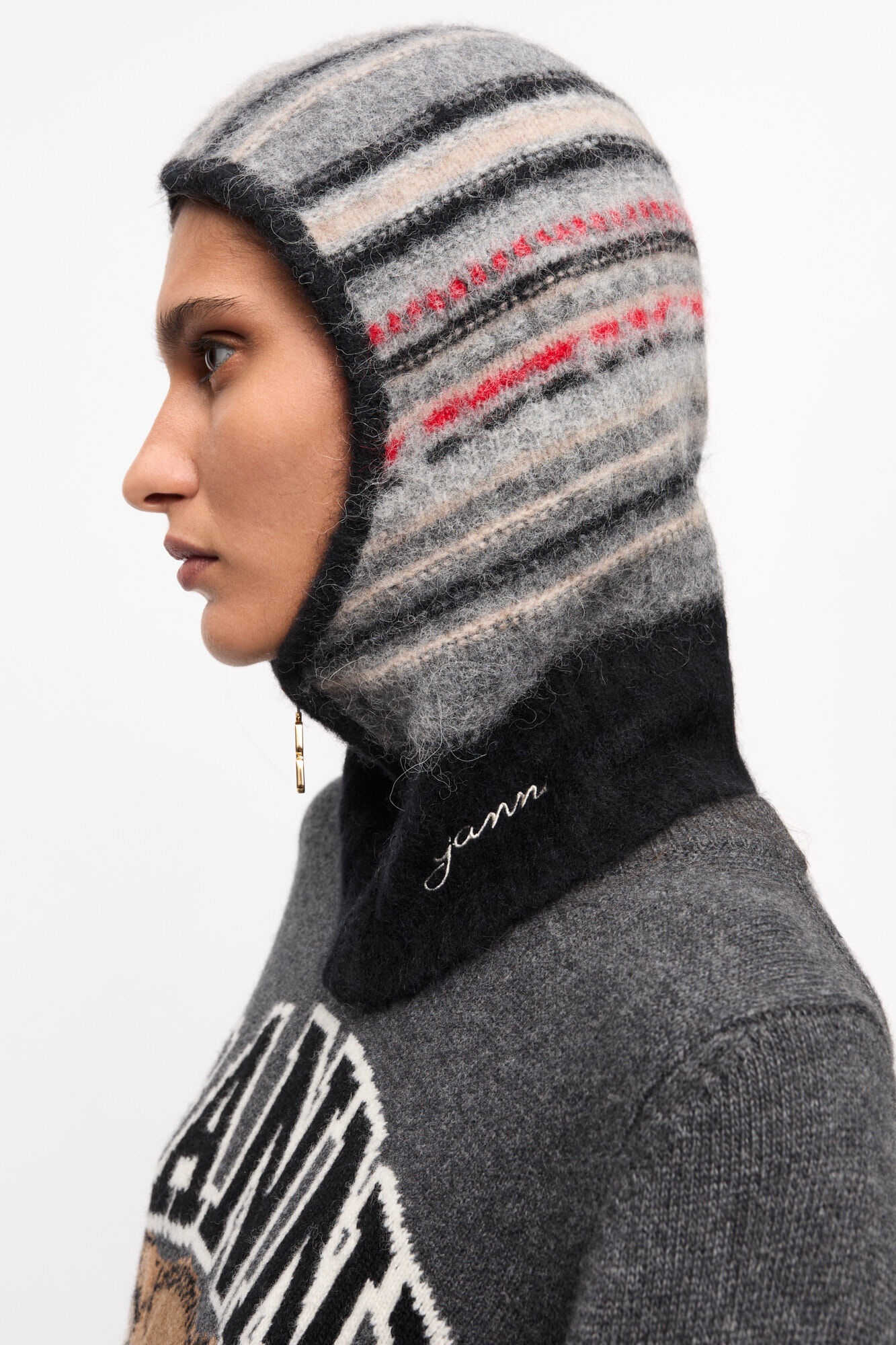 GREY STRIPED SOFT WOOL BALACLAVA - 4