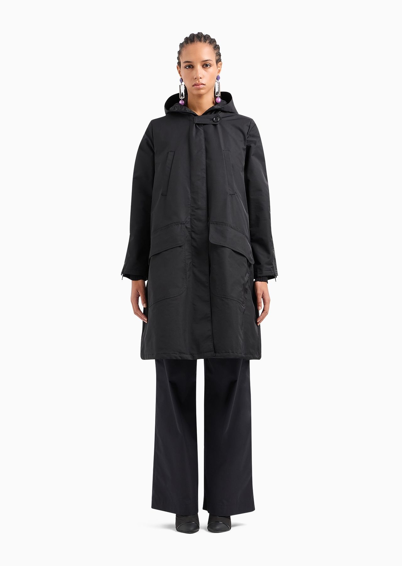 Padded, hooded pea coat in water-repellent technical gabardine - 2