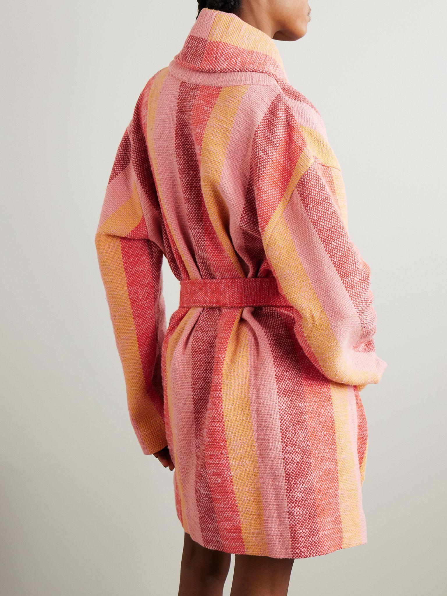 Belted striped cotton cardigan Pink - 4