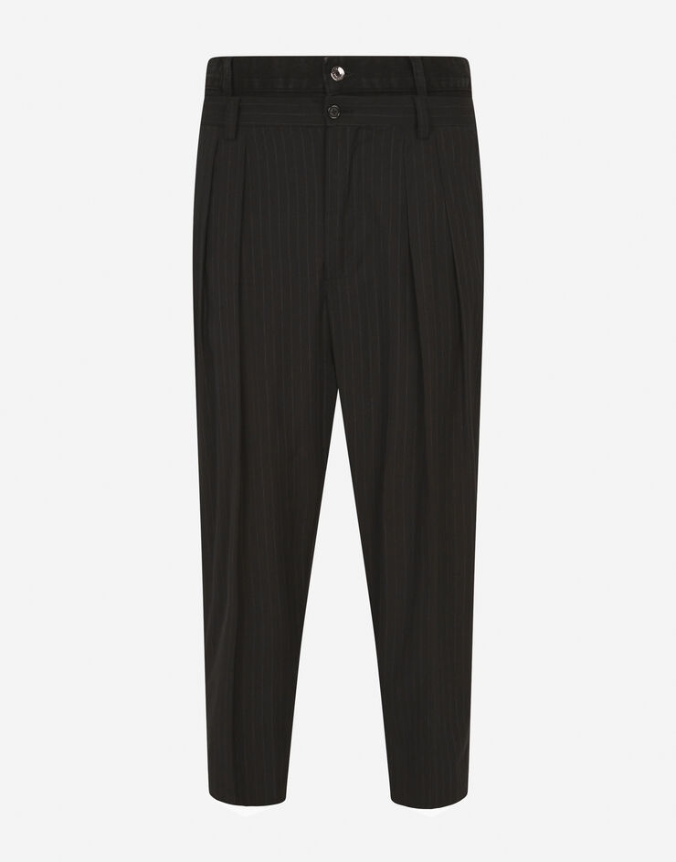 Pinstripe cotton pants with double denim belt - 3