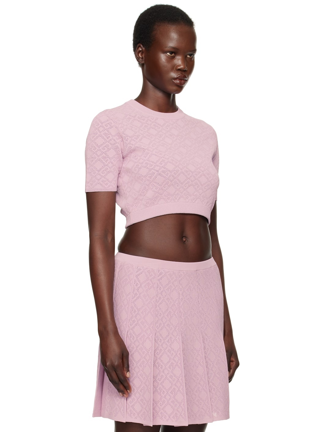 Pink Cropped Monogram 72 Jacquard Sweater - 2