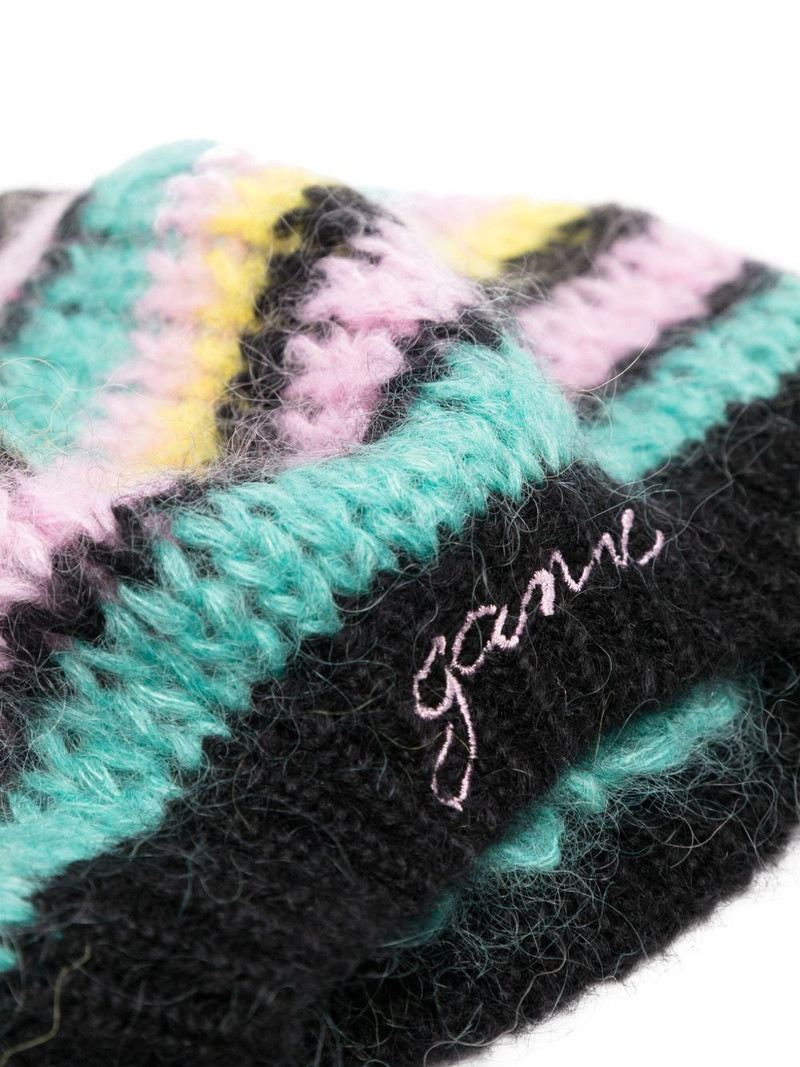 GANNI striped embroidered logo beret outlook