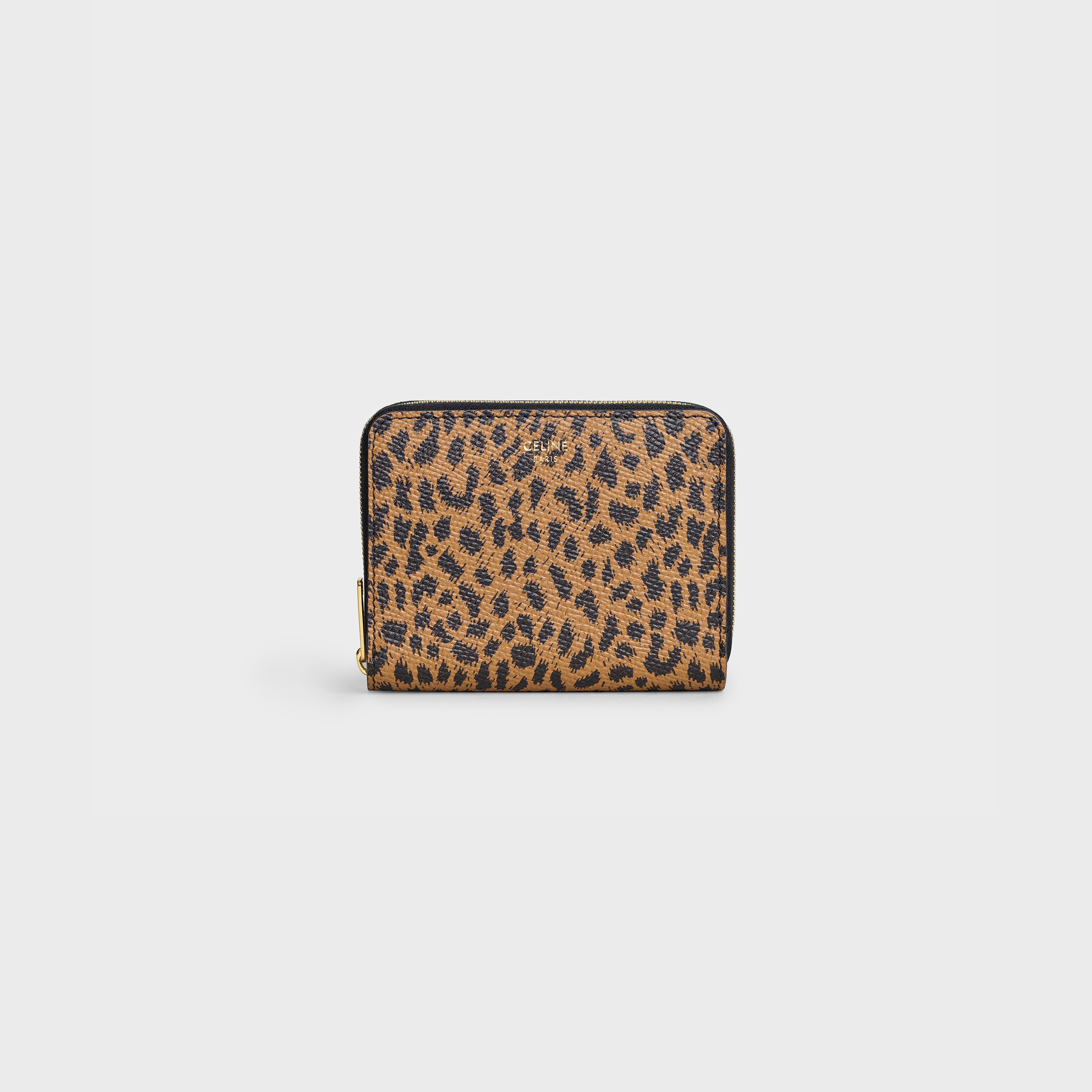 COMPACT WALLET  IN  GRAINED CALFSKIN WITH LEOPARD PRINT - 1