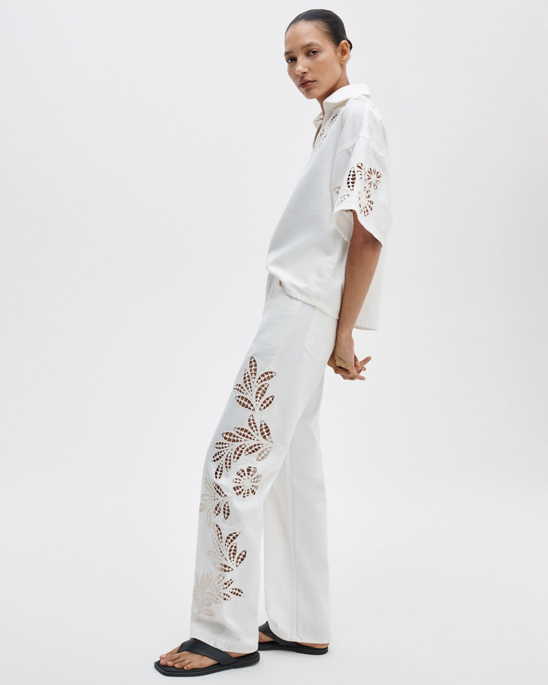 rag & bone Lucy Floral Cutout Denim Shirt Ultra Featherweight Denim outlook